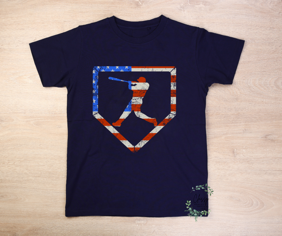 Baseball Player Diamond American Flag