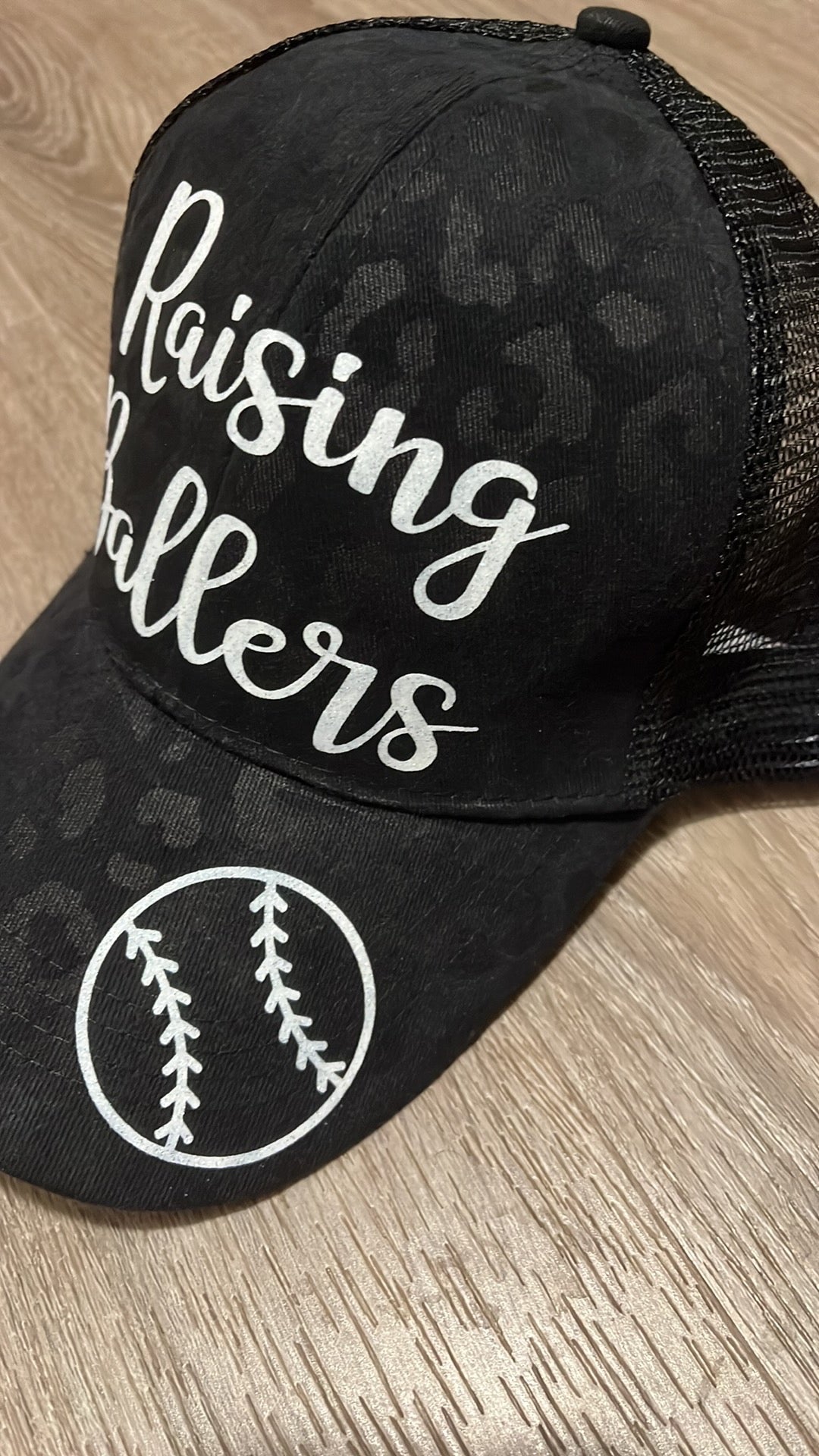 Black Leopard Ponytail Hat